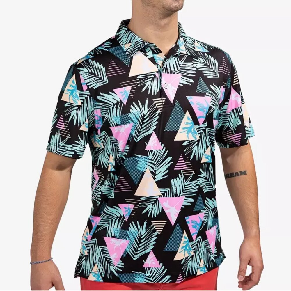 Chubbies Black Patterned Performance Polo Short S… - image 1